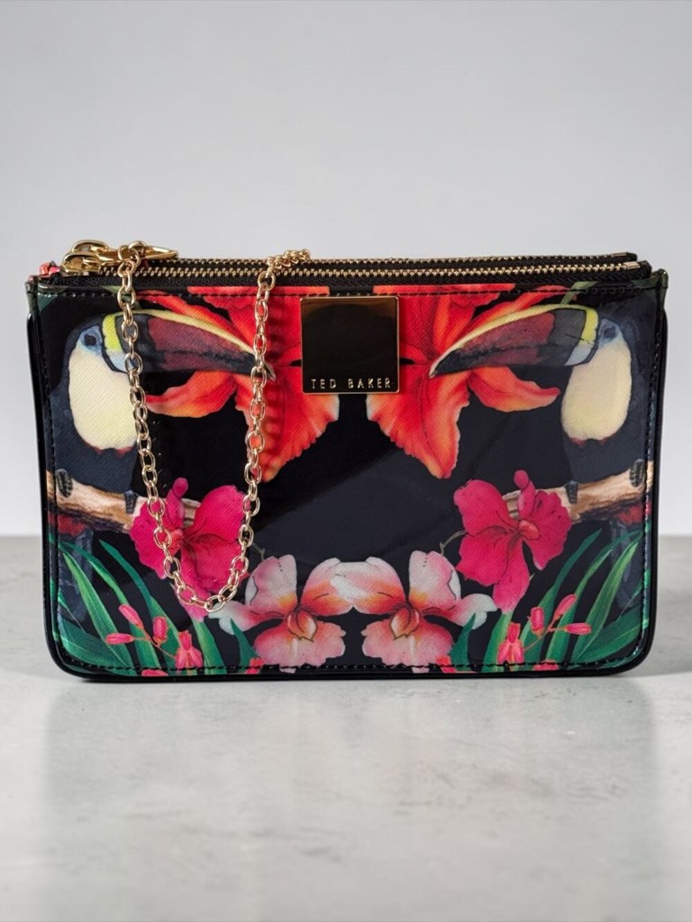 Ted Baker Tropical Toucan Floral Double Zip Crossbody Bag